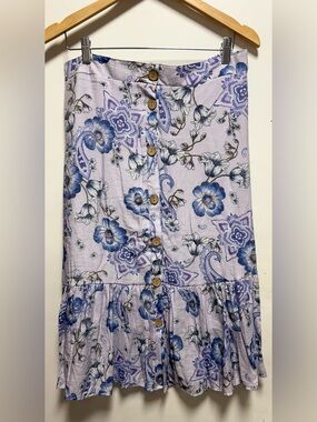 Floral Button-Front Lavender Maxi Skirt